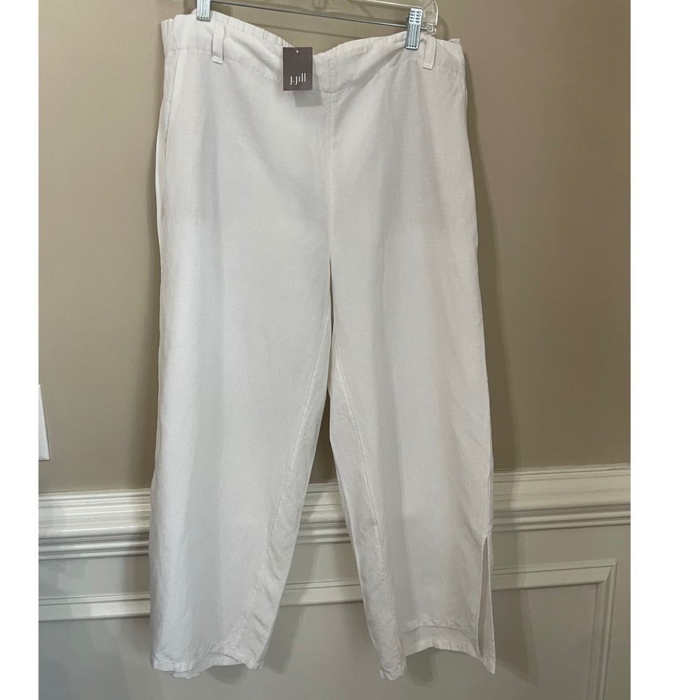 J. Jill Size 1X White Linen Blend Wide Leg Crop Pants Quiet Luxury Office